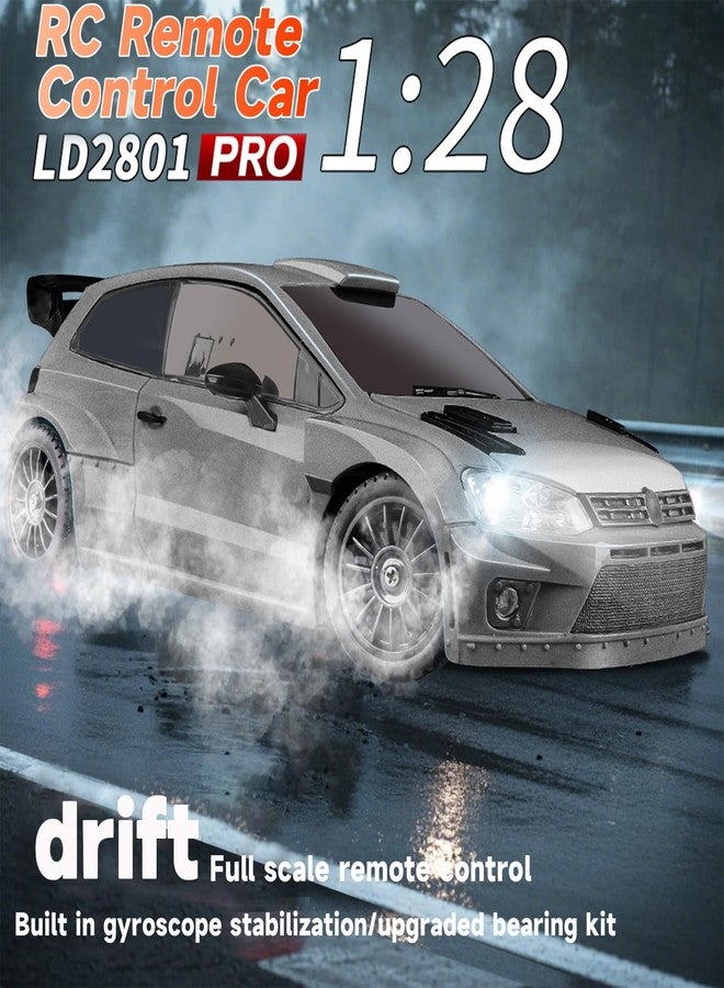 فلاي كولور سيارة LD2801Pro Mini RC Drift Car بمقياس 1/28 جاهزة للتشغيل، تعمل بالتحكم عن بعد، رباعية الدفع، مزودة بجيروسكوب و4 إطارات دريفت وكشاف LED، هدية مثالية لهواة السيارات (فضي). - Image 3